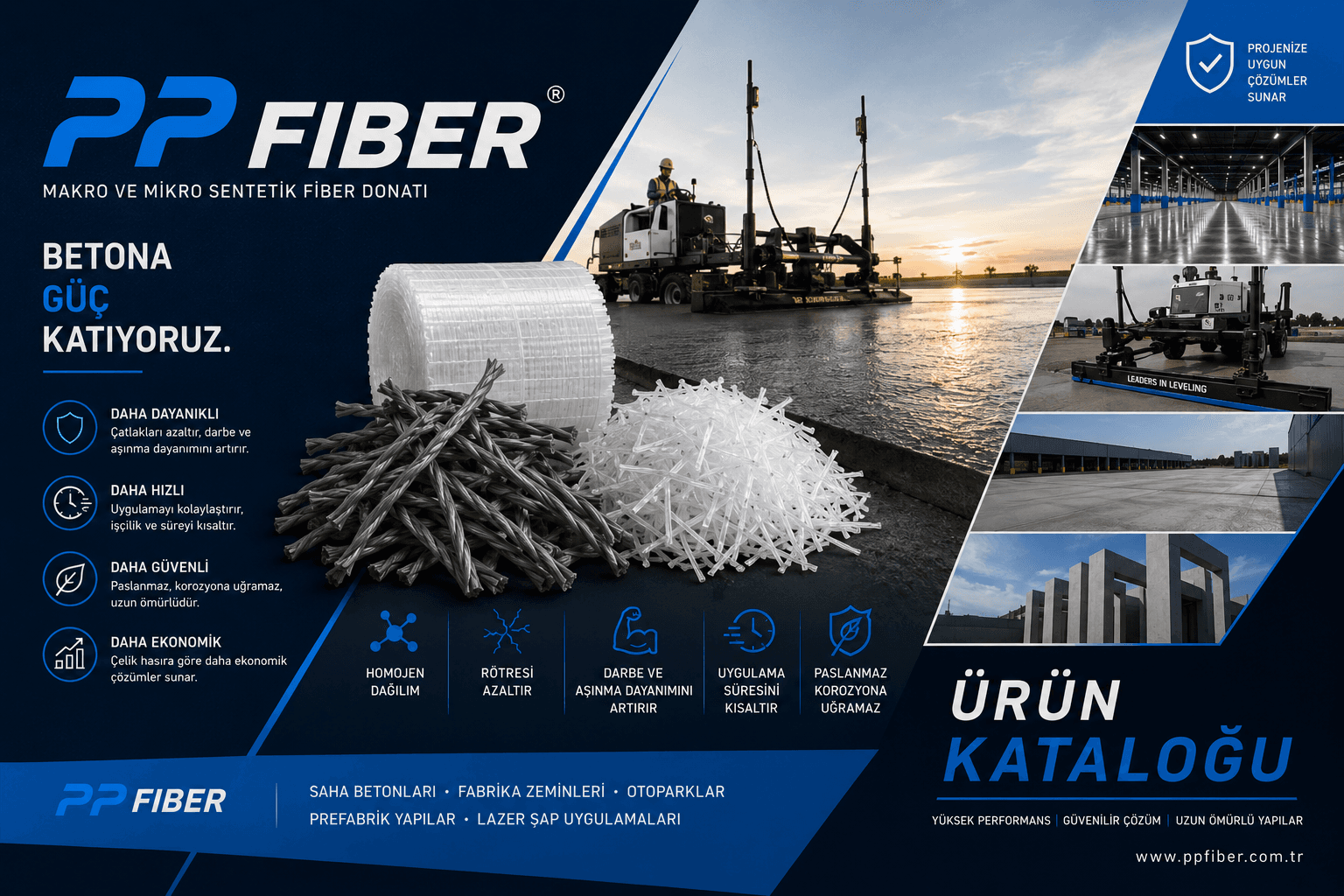 Saha Betonunda PP Makro Sentetik Fiber ve PP Twist Makro Sentetik Fiber Donatı